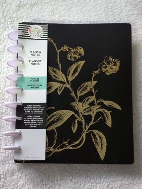 The Happy Planner Black & Gold Floral Planner And Notebook with White Discs